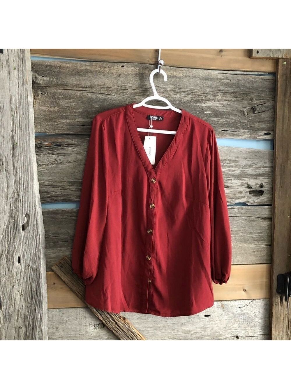 Yoins NWT plus size 1X burgundy button down blouse